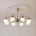 Chandelier Gold Arms&Ash Wood White Glass Globes Retro