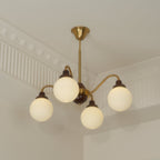 Chandelier Gold Arms&Ash Wood White Glass Globes Retro
