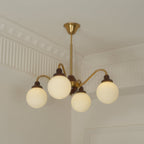 Chandelier Gold Arms&Ash Wood White Glass Globes Retro