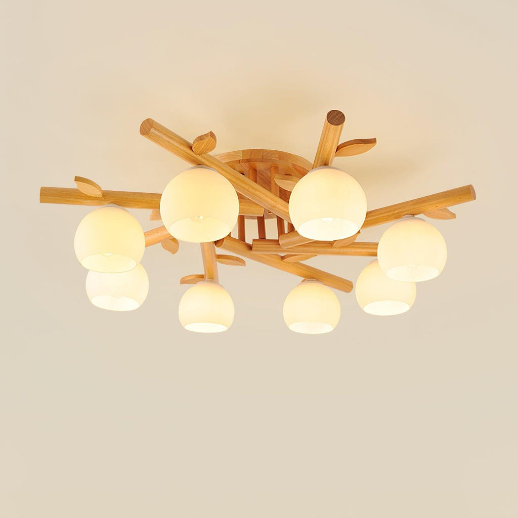 Ceiling Light Wood Body Glass Globes Organic Warm Minimalist