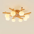 Ceiling Light Wood Body Glass Globes Organic Warm Minimalist