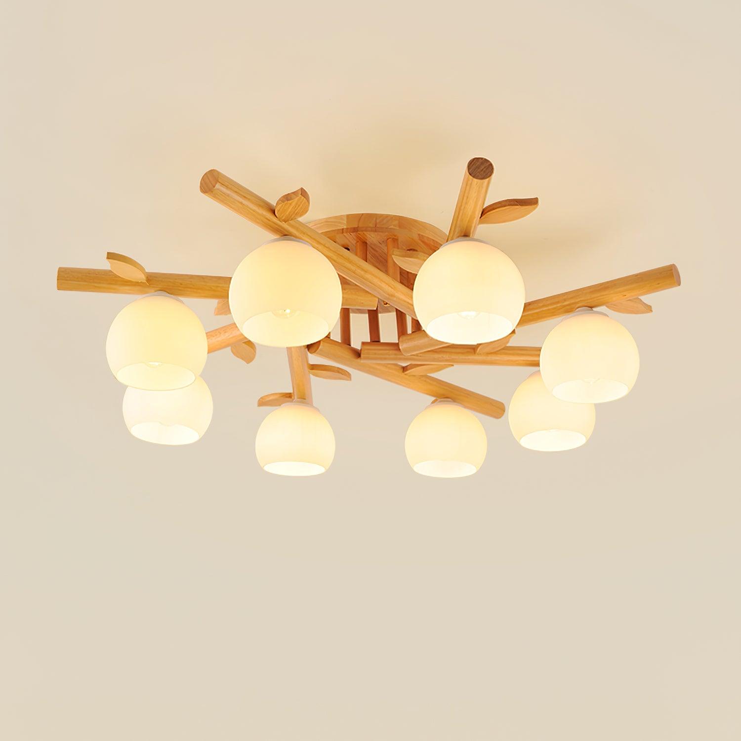 Ceiling Light Wood Body Glass Globes Organic Warm Minimalist