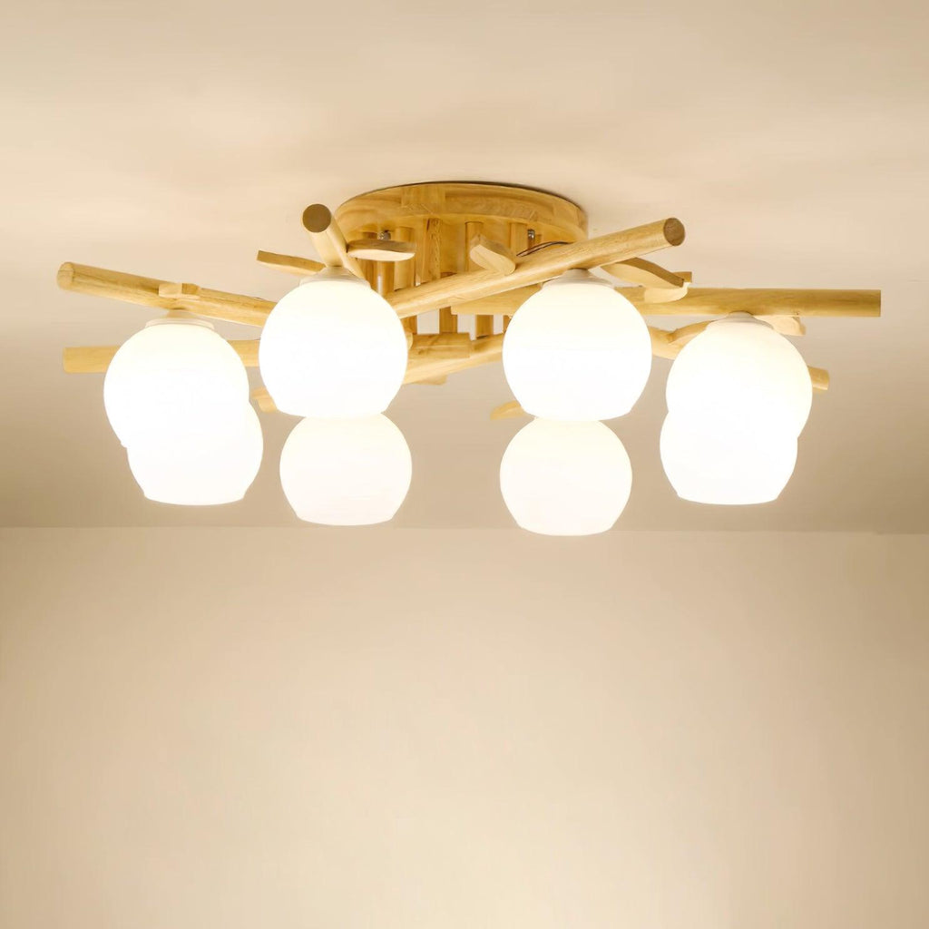 Ceiling Light Wood Body Glass Globes Organic Warm Minimalist