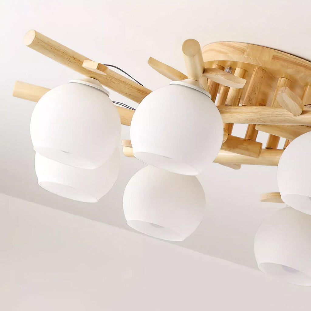 Ceiling Light Wood Body Glass Globes Organic Warm Minimalist