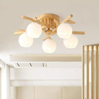 Ceiling Light Wood Body Glass Globes Organic Warm Minimalist