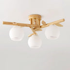 Ceiling Light Wood Body Glass Globes Organic Warm Minimalist
