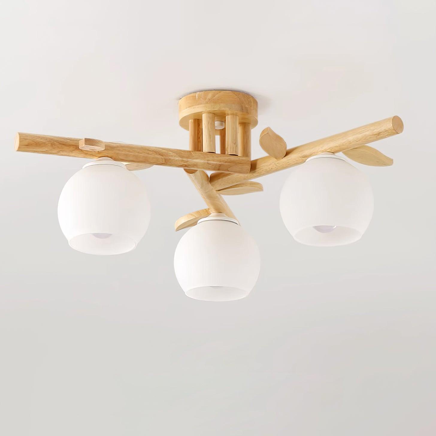Ceiling Light Wood Body Glass Globes Organic Warm Minimalist