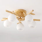 Ceiling Light Wood Body Glass Globes Organic Warm Minimalist