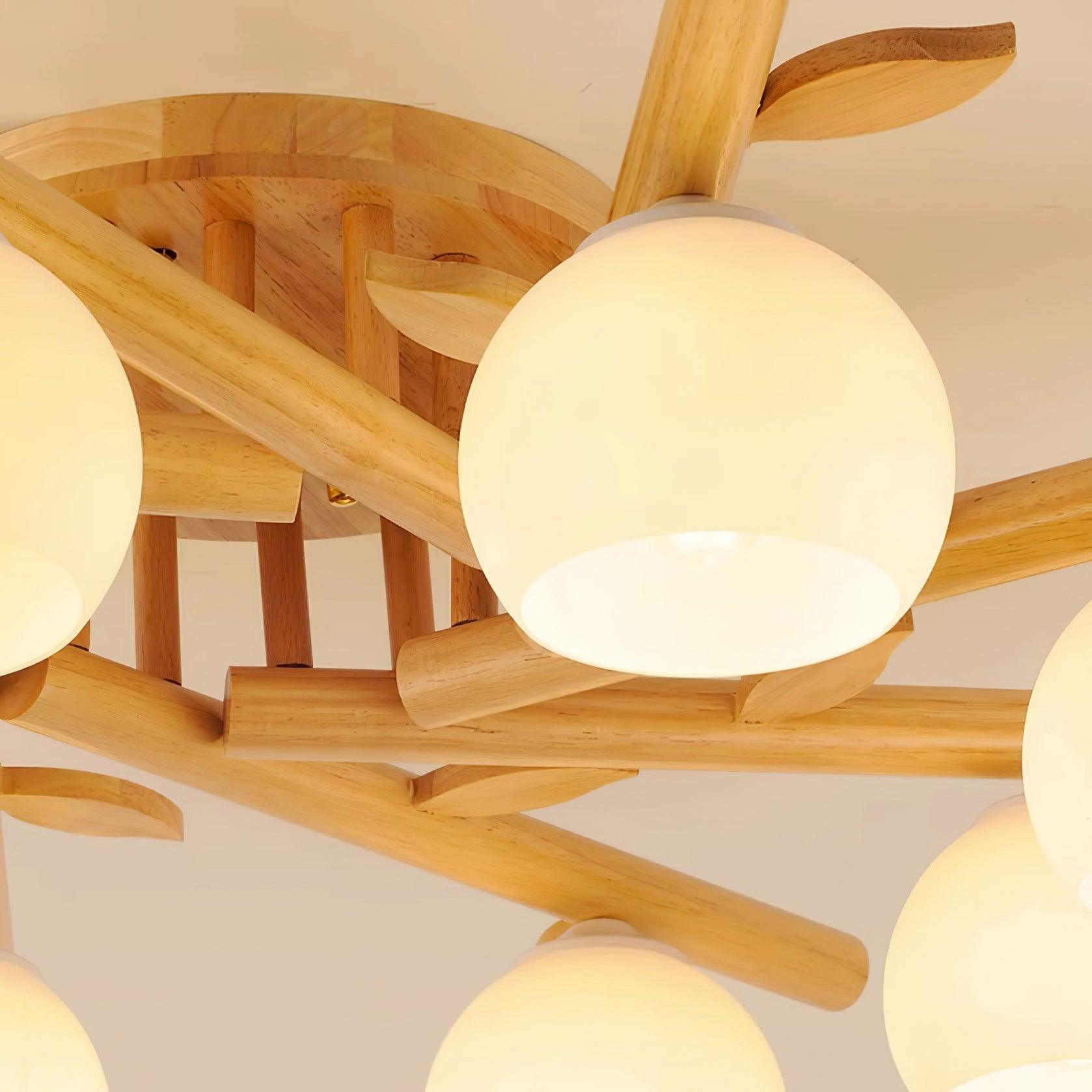 Ceiling Light Wood Body Glass Globes Organic Warm Minimalist