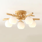 Ceiling Light Wood Body Glass Globes Organic Warm Minimalist
