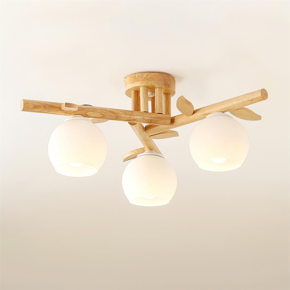 Ceiling Light Wood Body Glass Globes Organic Warm Minimalist