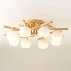 Ceiling Light Wood Body Glass Globes Organic Warm Minimalist
