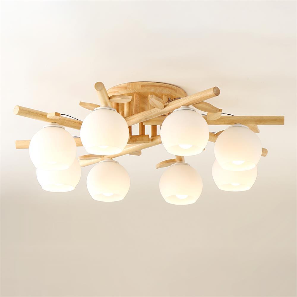 Ceiling Light Wood Body Glass Globes Organic Warm Minimalist