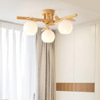 Ceiling Light Wood Body Glass Globes Organic Warm Minimalist