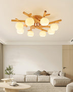 Ceiling Light Wood Body Glass Globes Organic Warm Minimalist
