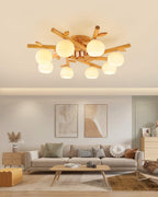 Ceiling Light Wood Body Glass Globes Organic Warm Minimalist