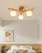 Ceiling Light Wood Body Glass Globes Organic Warm Minimalist