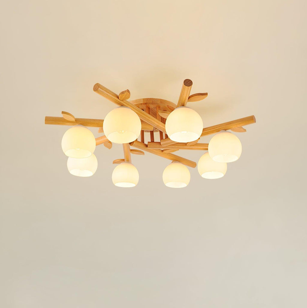 Ceiling Light Wood Body Glass Globes Organic Warm Minimalist
