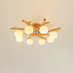 Ceiling Light Wood Body Glass Globes Organic Warm Minimalist