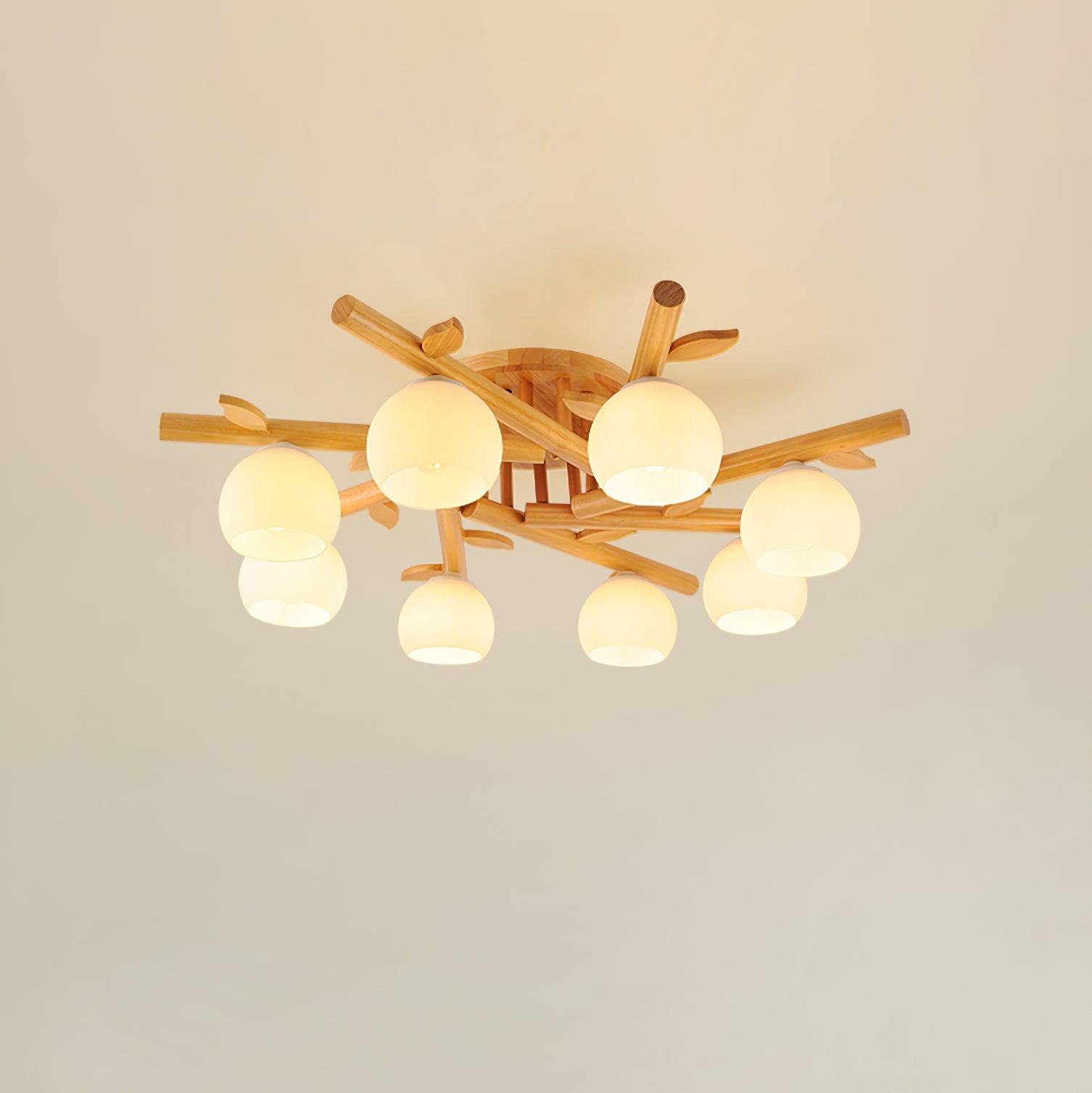 Ceiling Light Wood Body Glass Globes Organic Warm Minimalist