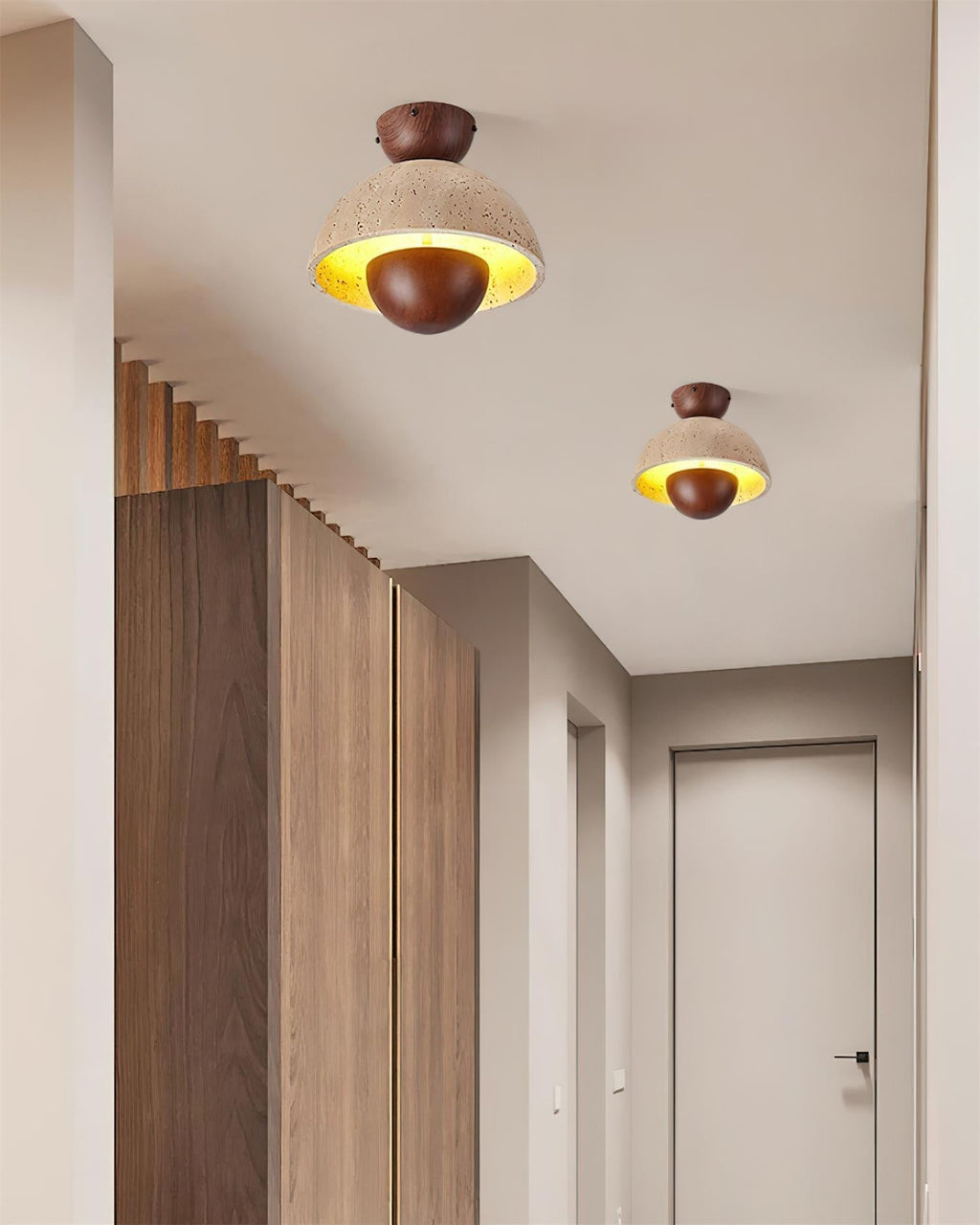Cavora  Ceiling Light Travertine  Wood Dome Shape