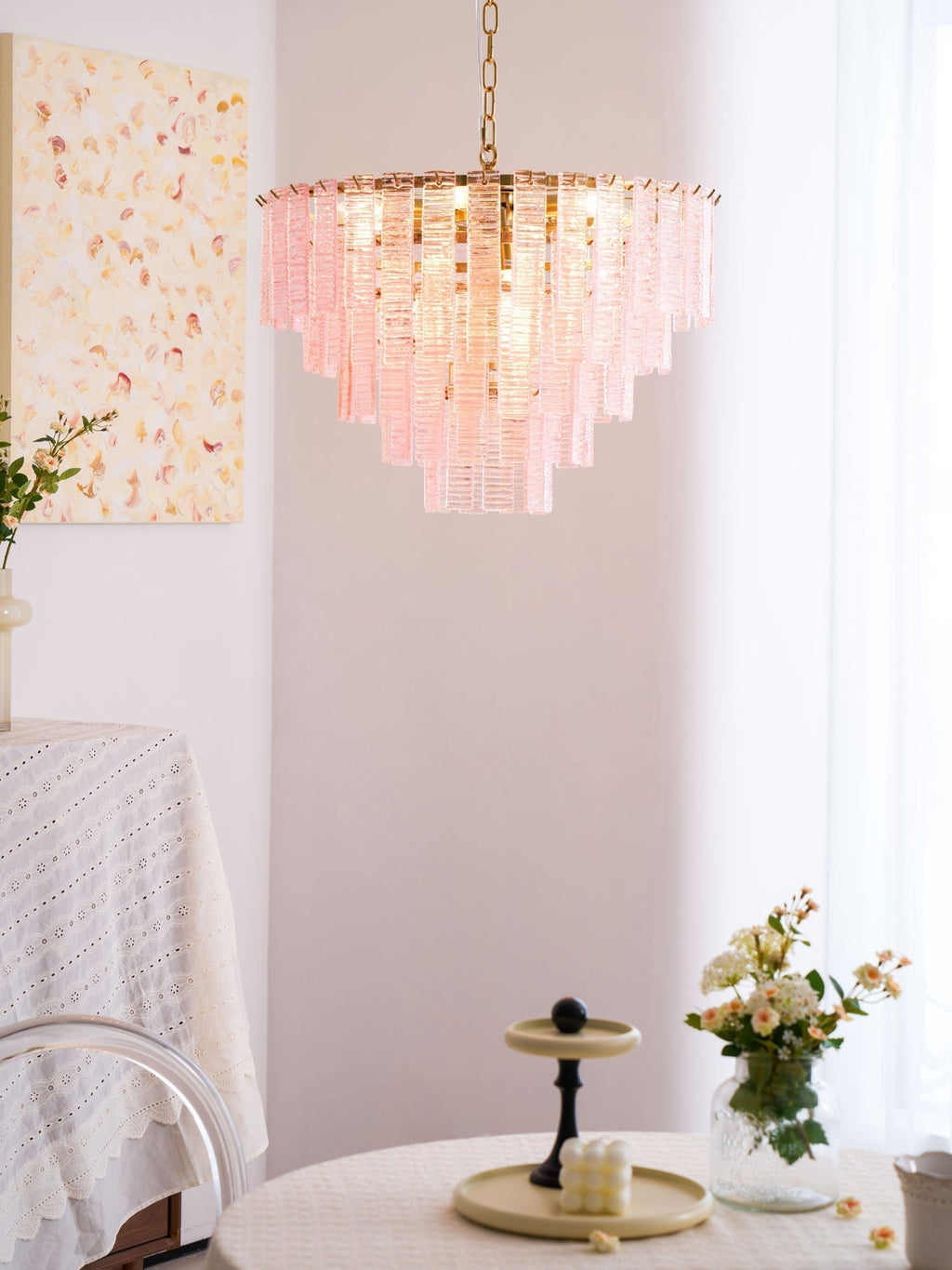 Aurora Chandelier Pink Murano Glass Layered Vintage Luxury