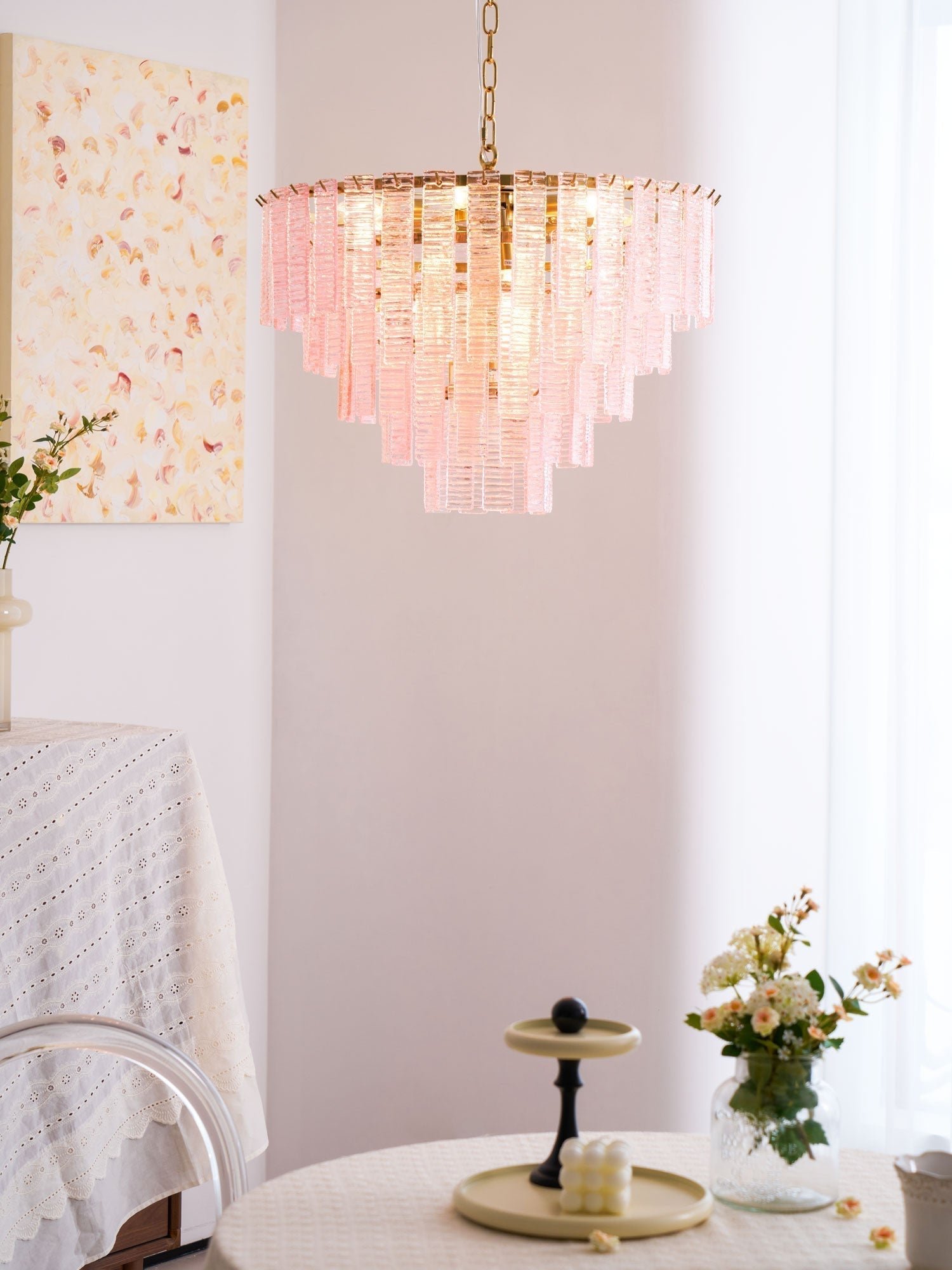 Aurora Chandelier Pink Murano Glass Layered Vintage Luxury