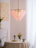 Aurora Chandelier Pink Murano Glass Layered Vintage Luxury