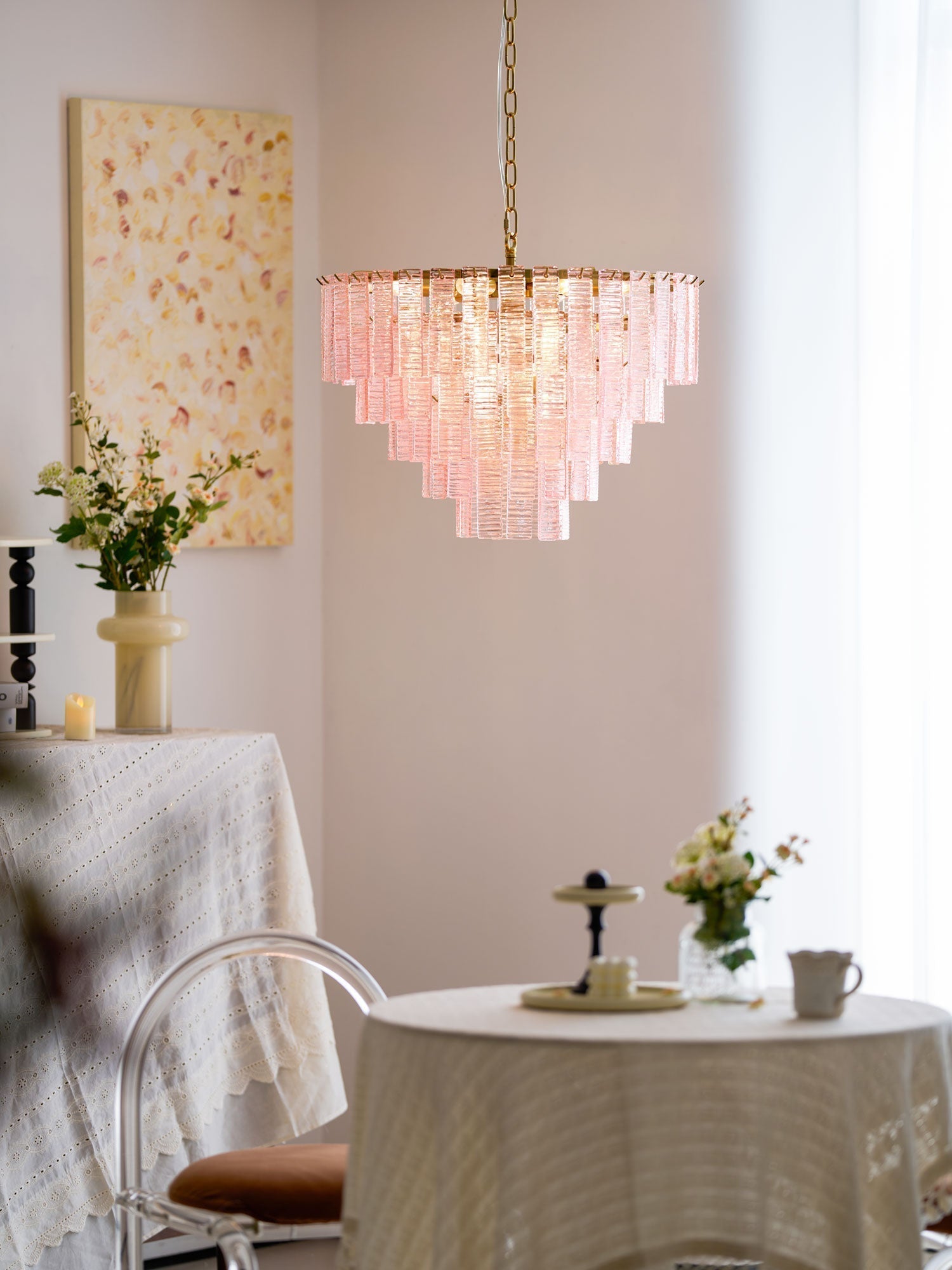 Aurora Chandelier Pink Murano Glass Layered Vintage Luxury