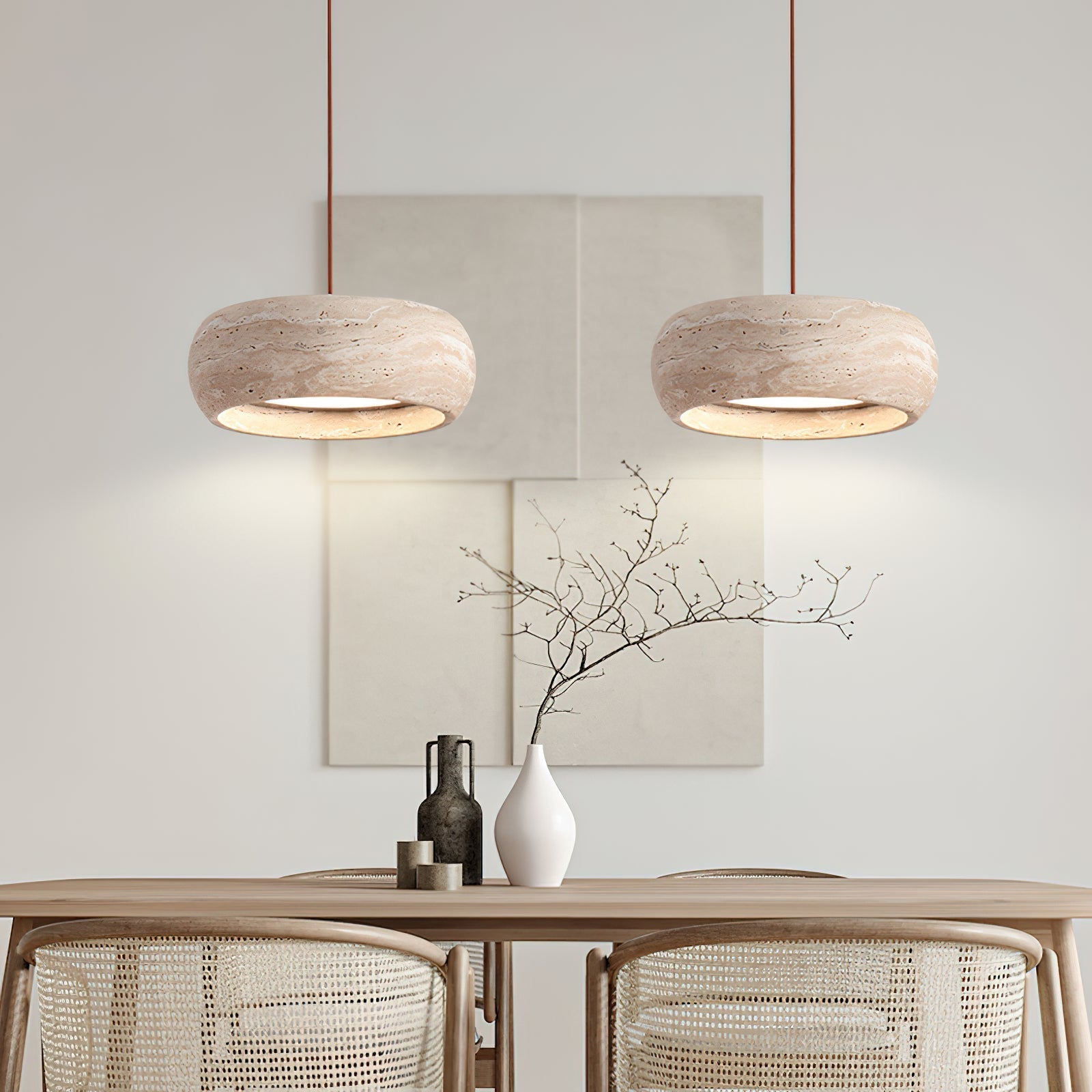 Tova Donut-Shaped Pendant Lights Travertine