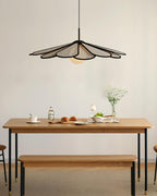 Pendant Lamp Rattan Petal Shade Metal Frame Tropical