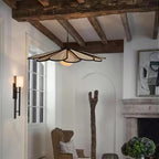 Pendant Lamp Rattan Petal Shade Metal Frame Tropical