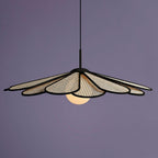 Pendant Lamp Rattan Petal Shade Metal Frame Tropical