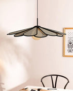 Pendant Lamp Rattan Petal Shade Metal Frame Tropical