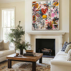 Graffiti-Style Abstract Heart Painting Neo-Expressionist