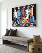 Vibrant Urban Crowd Oil Painting Bold Pop Art