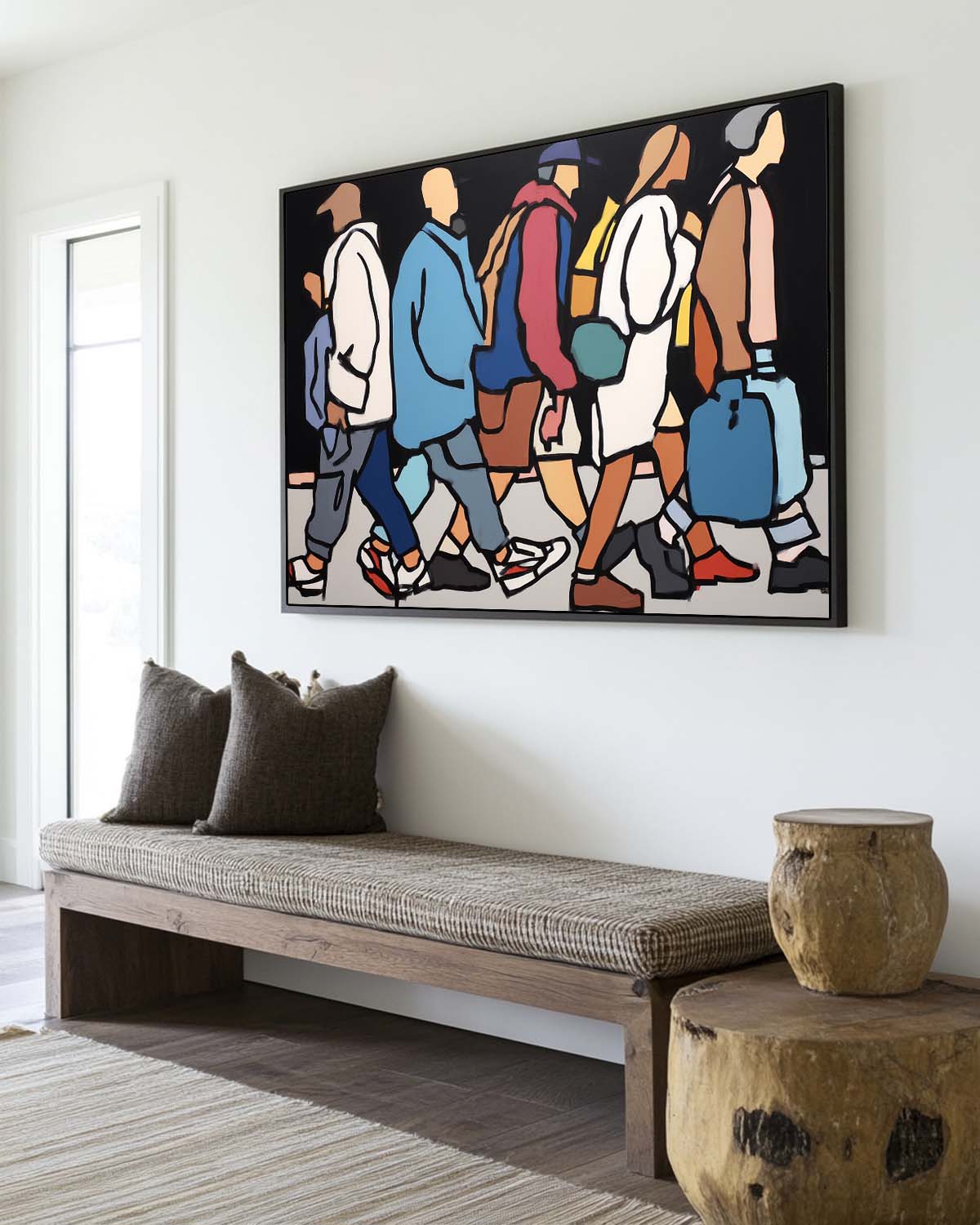 Vibrant Urban Crowd Oil Painting Bold Pop Art