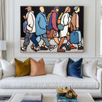 Vibrant Urban Crowd Oil Painting Bold Pop Art