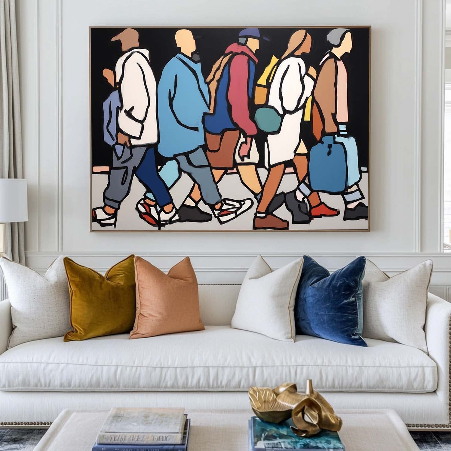 Vibrant Urban Crowd Oil Painting Bold Pop Art