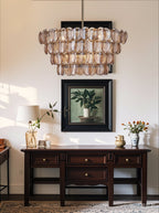 Aurora Chandelier Amber Glass Disc Fish Scale Brass