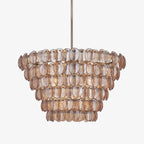 Aurora Chandelier Large Amber Glass Disc Fish Scale Brass