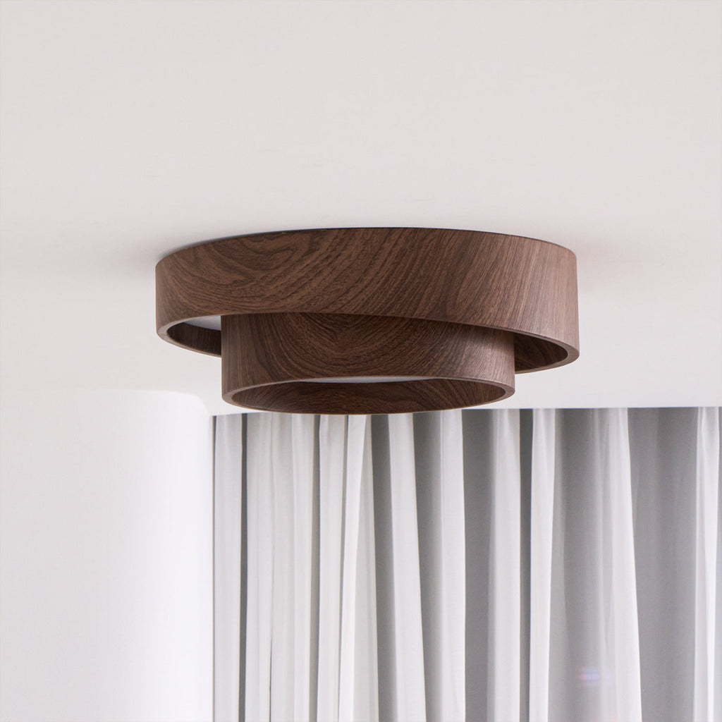 Wavin Ceiling Light Double - Ring Walnut Color