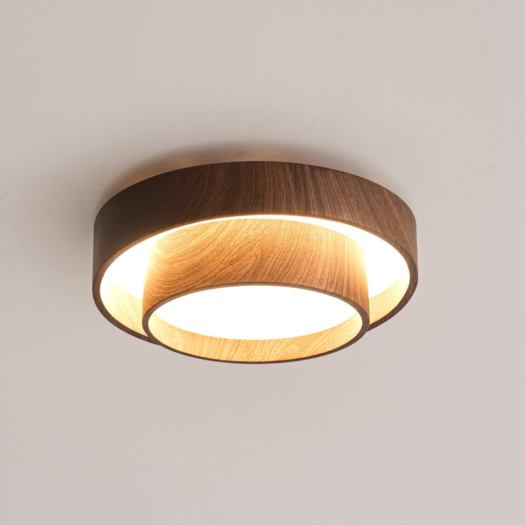 Wavin Ceiling Light Double - Ring Walnut Color