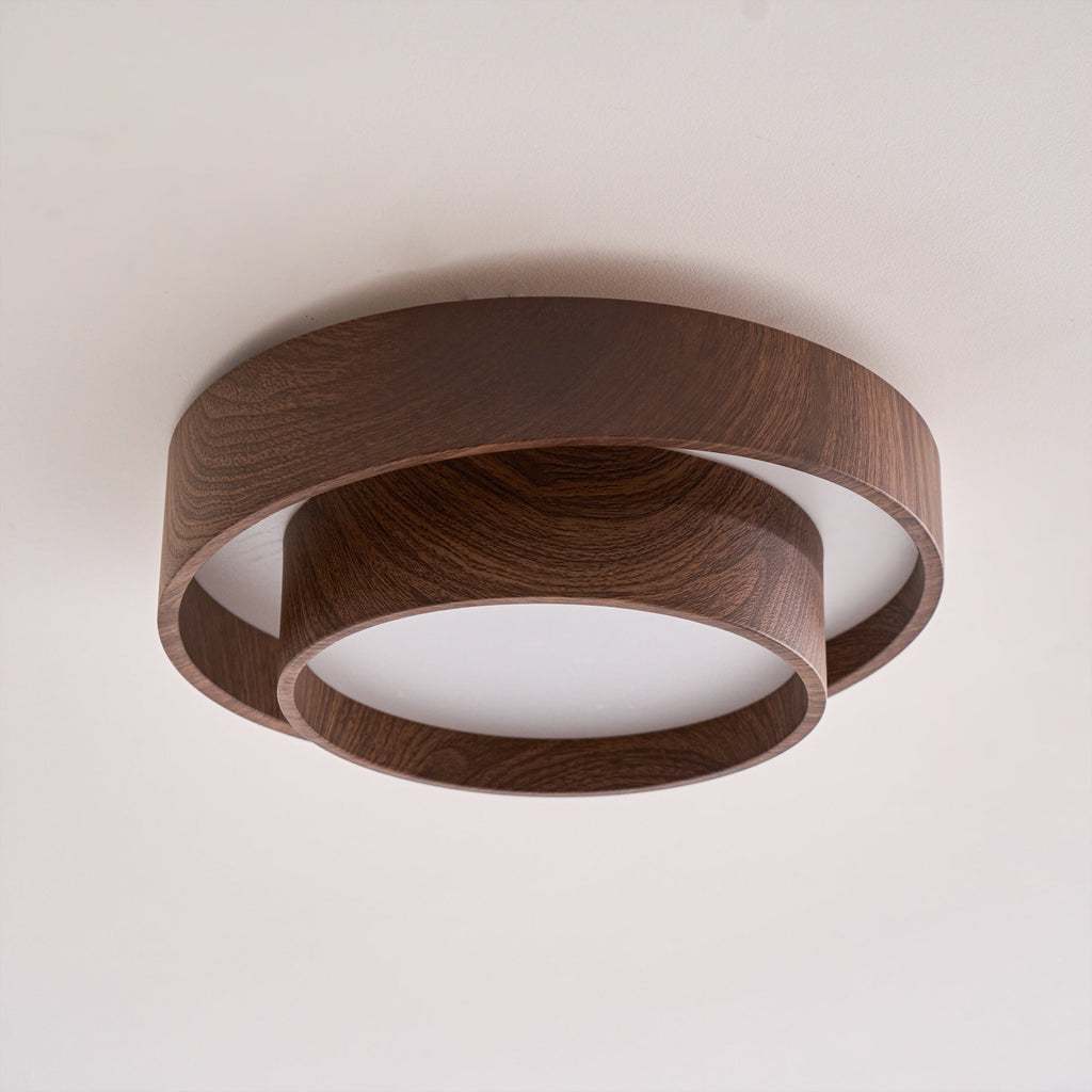 Wavin Ceiling Light Double - Ring Walnut Color