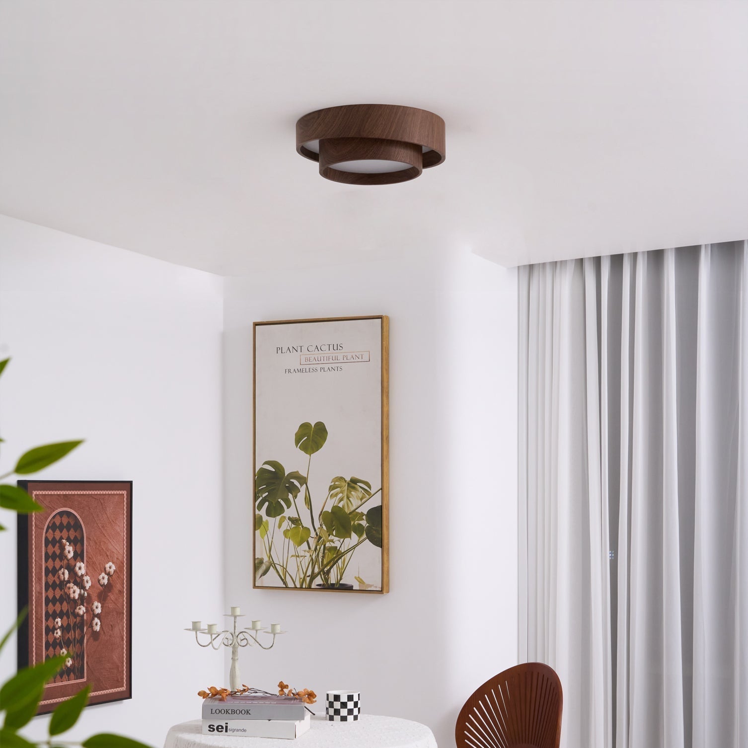 Wavin Ceiling Light Double - Ring Walnut Color