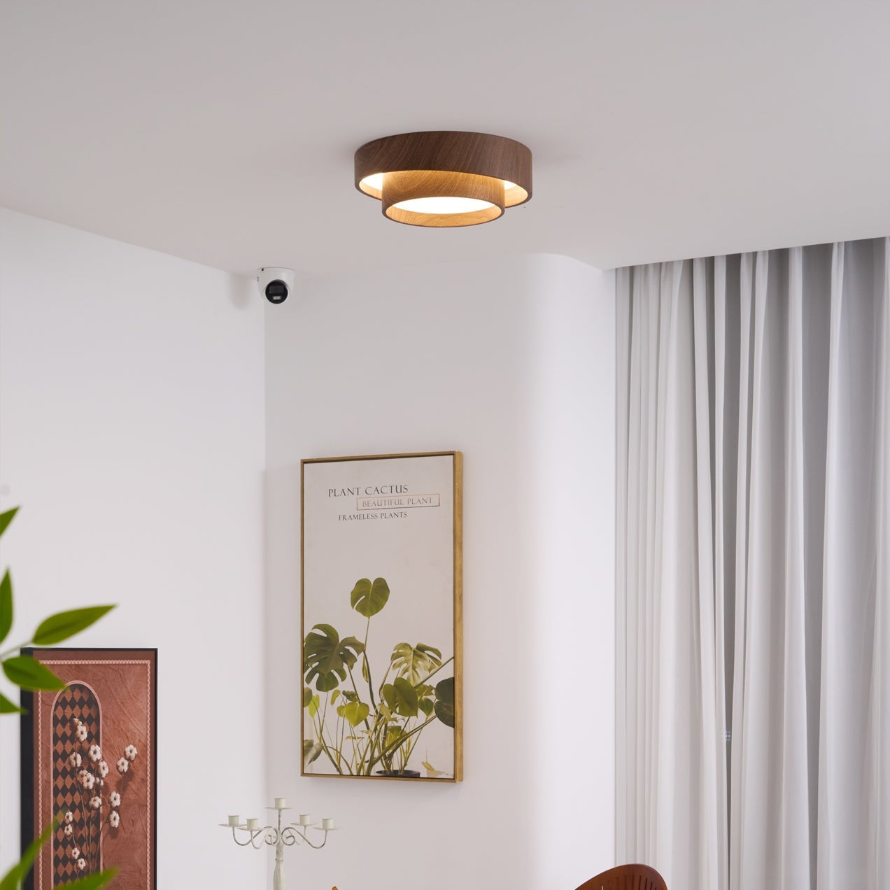 Wavin Ceiling Light Double - Ring Walnut Color