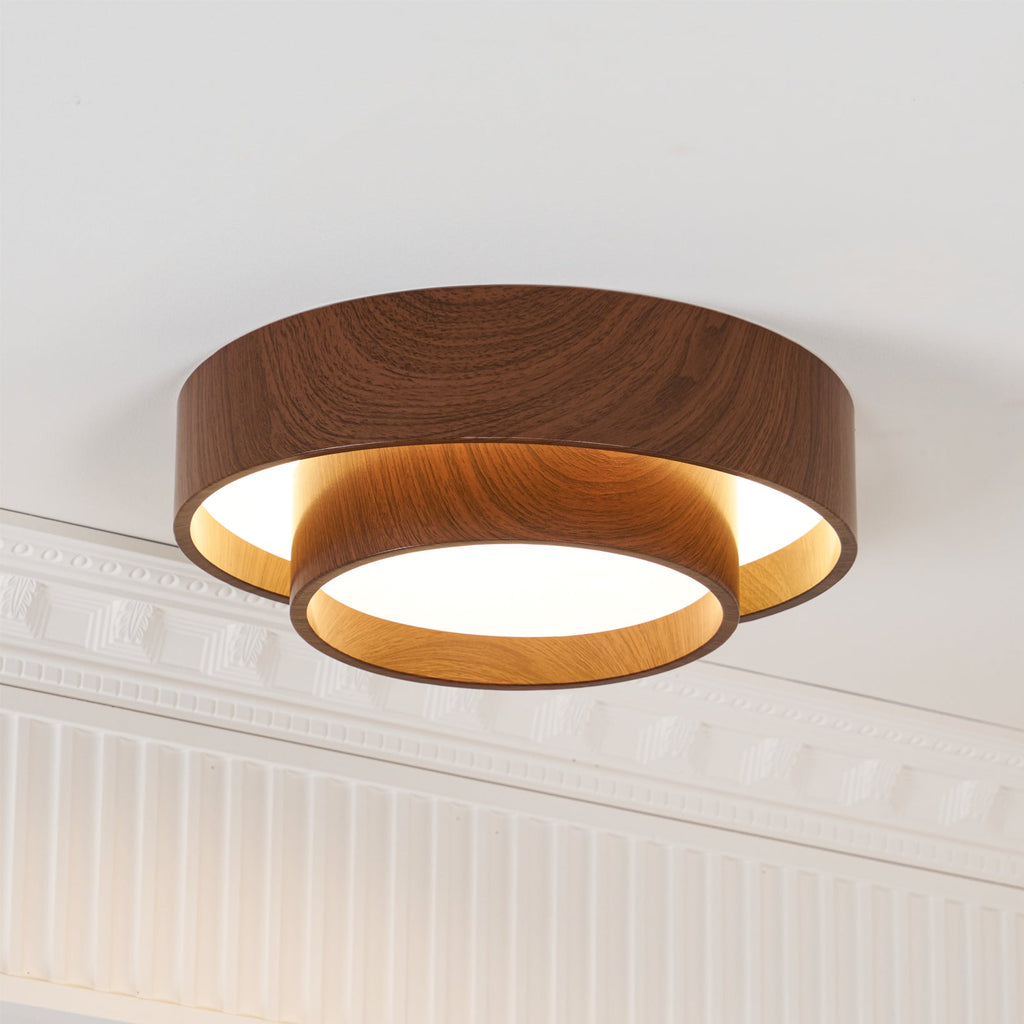 Wavin Ceiling Light Double - Ring Walnut Color