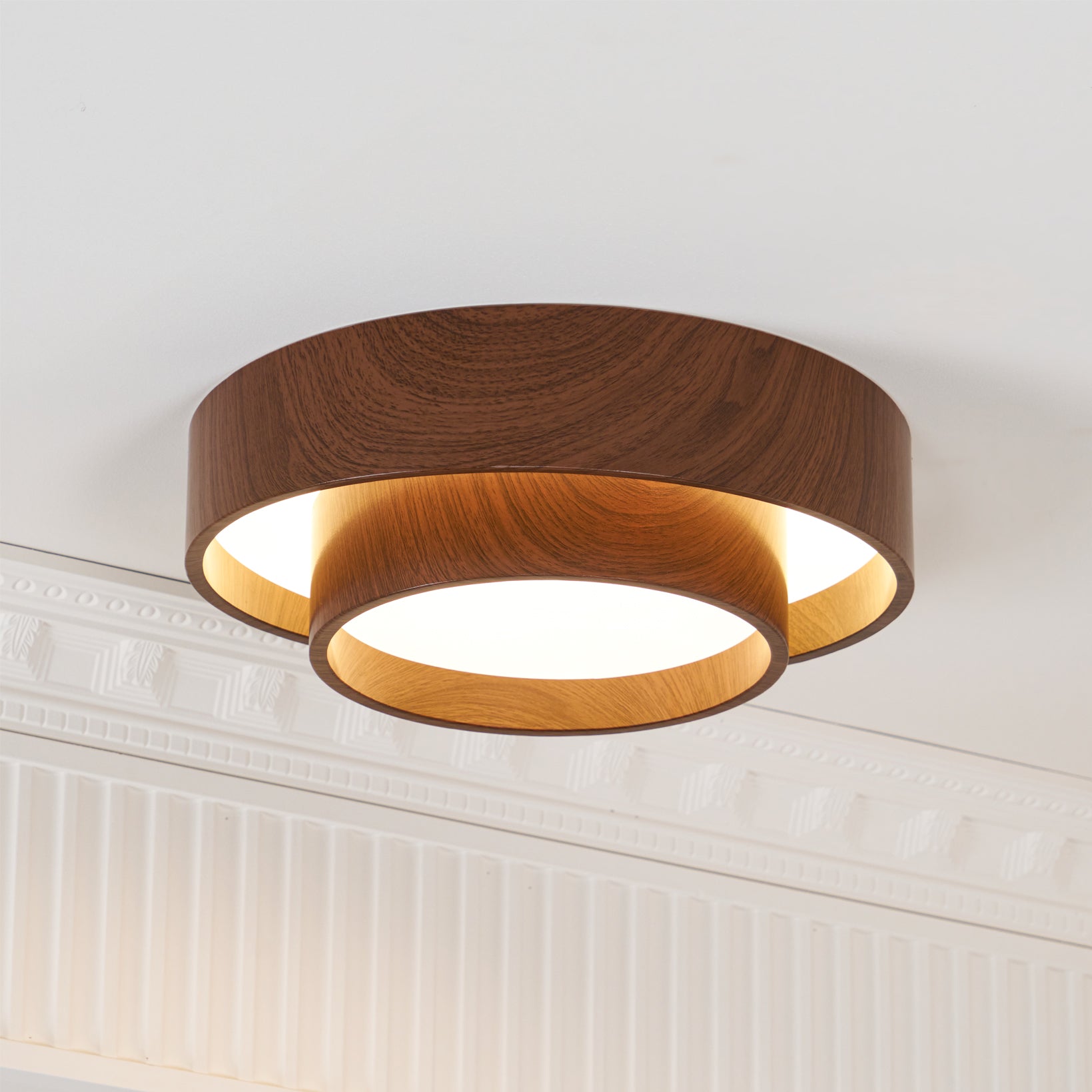 Wavin Ceiling Light Double - Ring Walnut Color