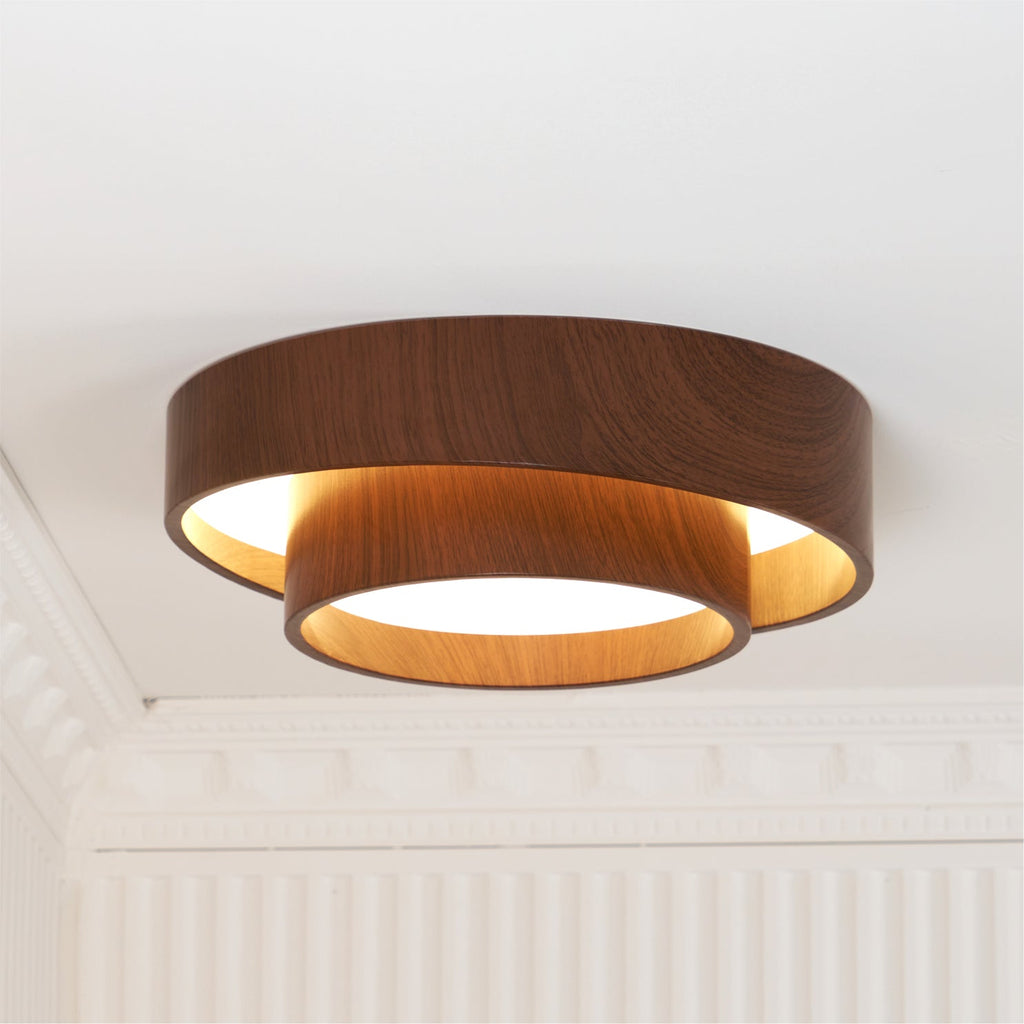 Wavin Ceiling Light Double - Ring Walnut Color