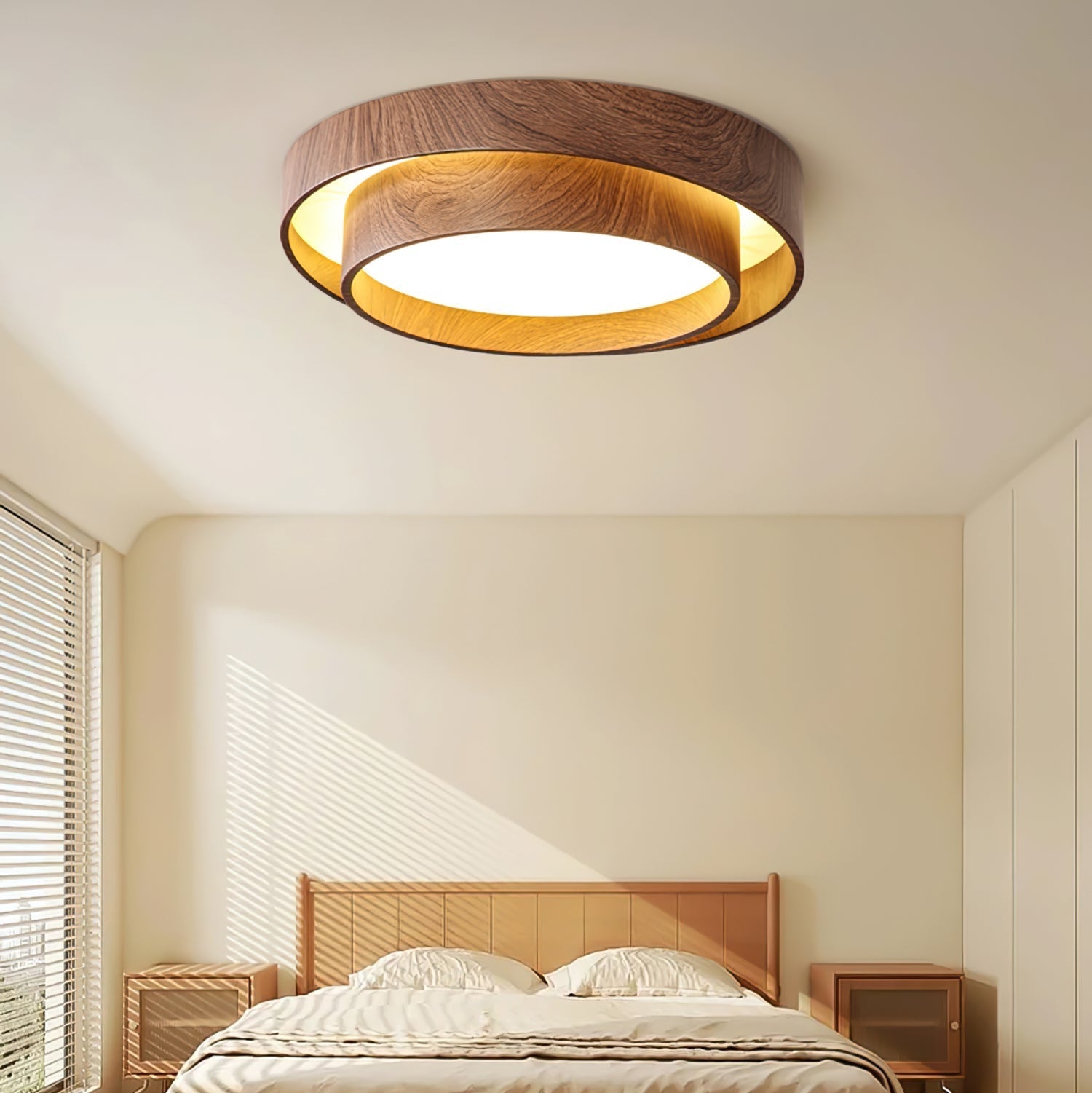 Wavin Ceiling Light Double - Ring Walnut Color